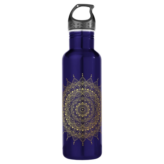 Elegant Gold Floral Henna Mandala Stainless Steel Water Bottle (Front)