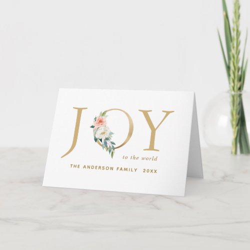 Elegant Gold Floral Joy Holiday Folded Card