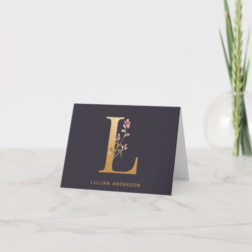 Elegant Gold Floral L Monogram Chic Personalized Note Card