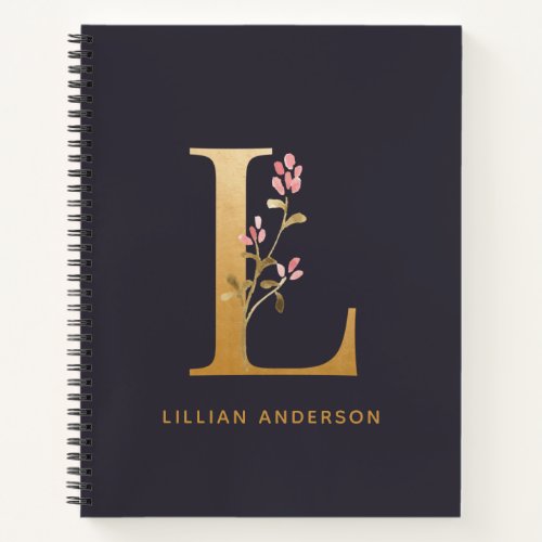 Elegant Gold Floral L Monogram Chic Personalized Notebook
