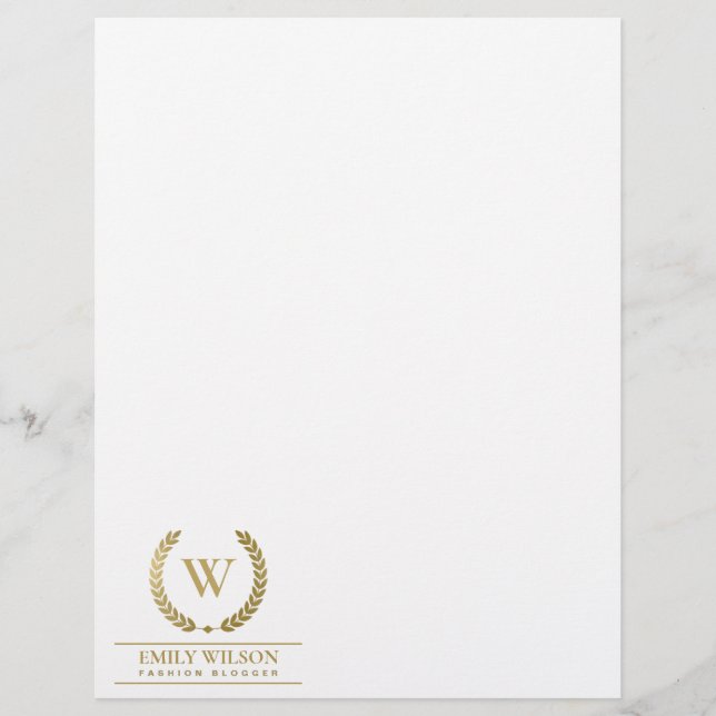 ELEGANT GOLD FLORAL LAUREL WREATH INITIAL MONOGRAM LETTERHEAD (Front)