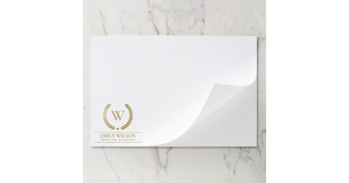 ELEGANT GOLD FLORAL LAUREL WREATH INITIAL MONOGRAM PAPER PAD | Zazzle