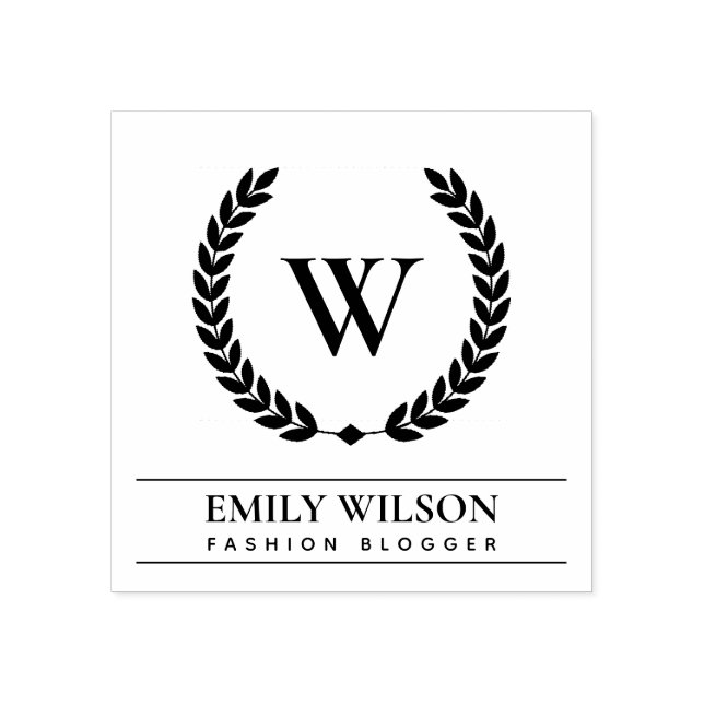 ELEGANT GOLD FLORAL LAUREL WREATH INITIAL MONOGRAM RUBBER STAMP (Imprint)