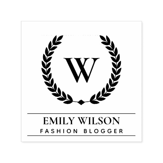 ELEGANT GOLD FLORAL LAUREL WREATH INITIAL MONOGRAM SELF-INKING STAMP (Design)