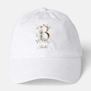 Elegant Gold Floral Letter B Monogram Hat