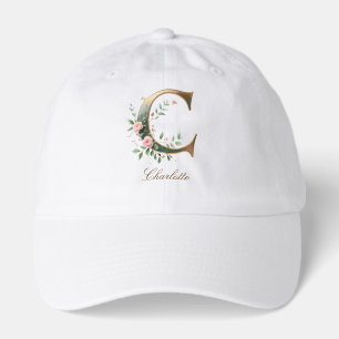 Elegant Gold Floral Letter C Monogram Hat