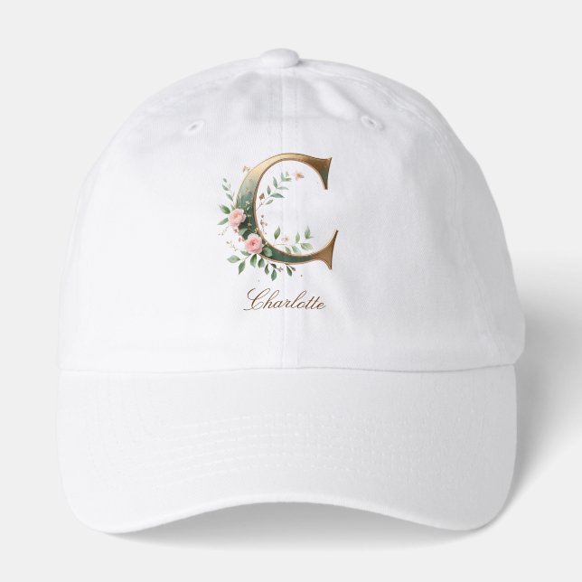 Elegant Gold Floral Letter C Monogram Hat (Front)