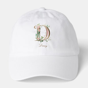 Elegant Gold Floral Letter D Monogram Hat