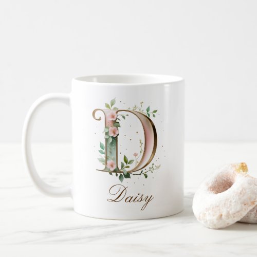 Elegant Gold Floral Letter D Monogram Mug