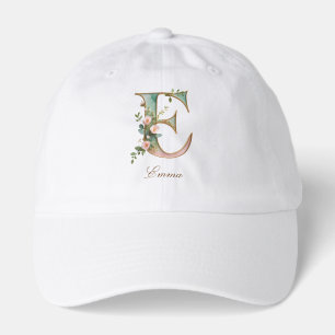 Elegant Gold Floral Letter E Monogram Hat