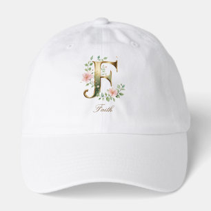 Elegant Gold Floral Letter F Monogram Hat