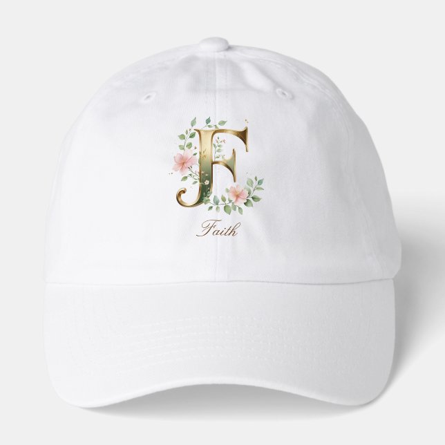 Elegant Gold Floral Letter F Monogram Hat (Front)