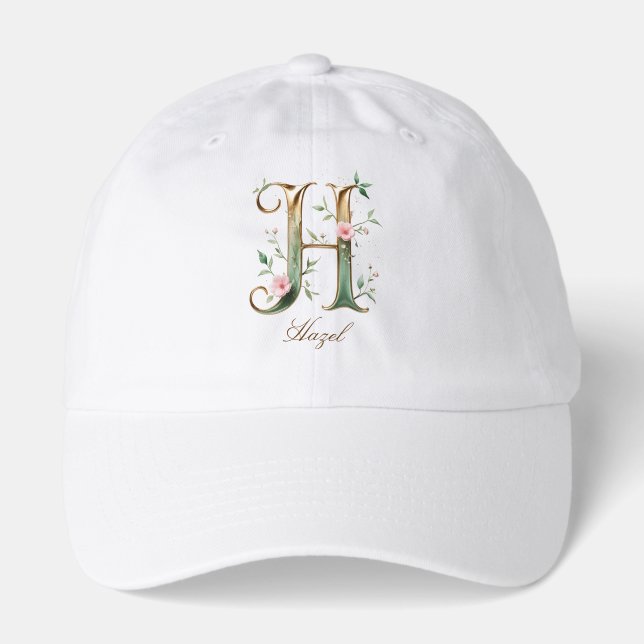 Elegant Gold Floral Letter H Monogram Hat (Front)