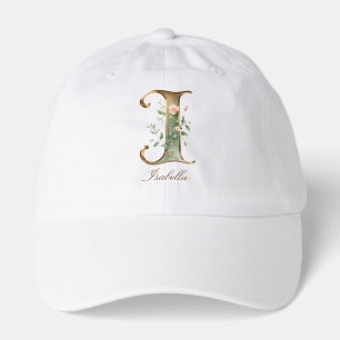 Elegant Gold Floral Letter I Monogram Hat