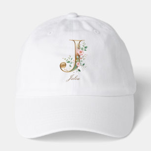 Elegant Gold Floral Letter J Monogram Hat