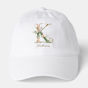 Elegant Gold Floral Letter K Monogram Hat