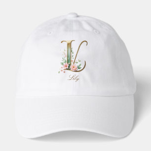 Elegant Gold Floral Letter L Monogram Hat