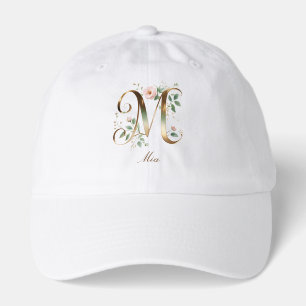 Elegant Gold Floral Letter M Monogram Hat