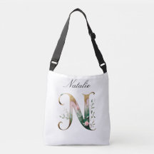 Elegant Gold Floral Letter N Crossbody Bag