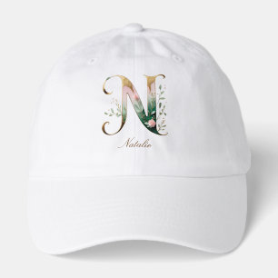 Elegant Gold Floral Letter N Monogram Hat