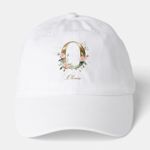 Elegant Gold Floral Letter O Monogram Hat