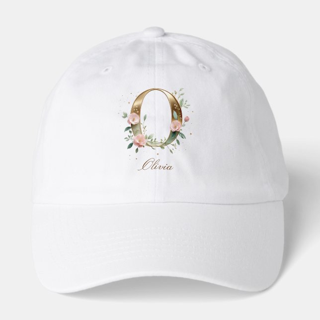 Elegant Gold Floral Letter O Monogram Hat (Front)