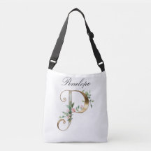 Elegant Gold Floral Letter P Crossbody Bag