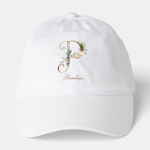 Elegant Gold Floral Letter P Monogram Hat