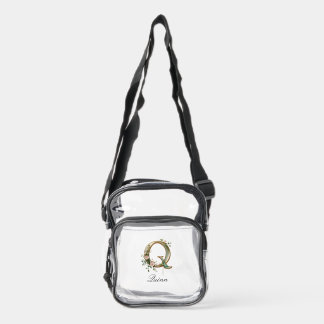 Elegant Gold Floral Letter Q Clear Crossbody Bag