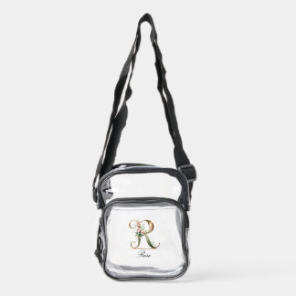 Elegant Gold Floral Letter R Clear Crossbody Bag