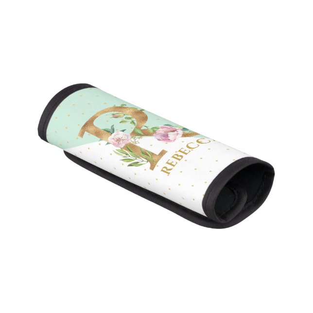 Elegant gold floral letter R Luggage Handle Wrap (Angled)
