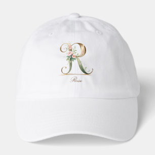 Elegant Gold Floral Letter R Monogram Hat