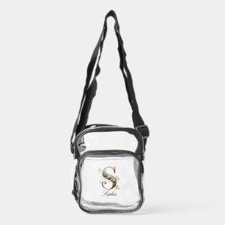 Elegant Gold Floral Letter S Clear Crossbody Bag