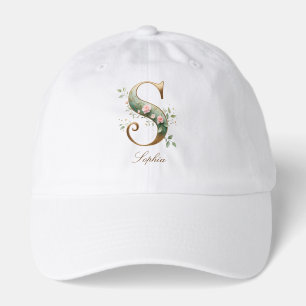 Elegant Gold Floral Letter S Monogram Hat
