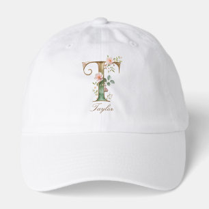 Elegant Gold Floral Letter T Monogram Hat