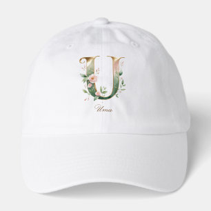 Elegant Gold Floral Letter U Monogram Hat
