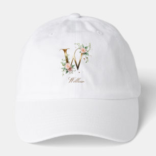 Elegant Gold Floral Letter W Monogram Hat