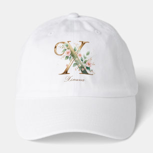 Elegant Gold Floral Letter X Monogram Hat