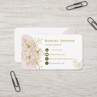 Elegant Gold Floral Lily - Business Card