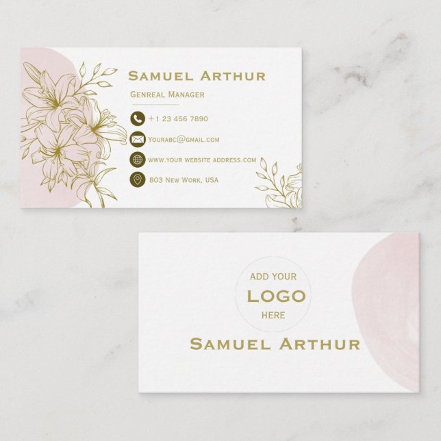 Elegant Gold Floral Lily - Business Card (Front/Back)