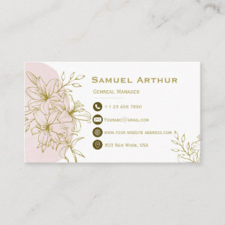 Elegant Gold Floral Lily - Business Card