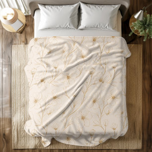 Elegant Gold Floral Line Art Seamless Pattern Fleece Blanket