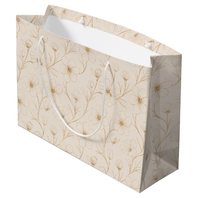 Elegant Gold Floral Line Art Seamless Pattern Large Gift Bag (Back Angled)
