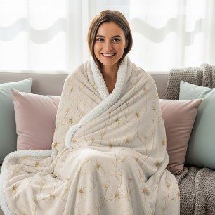 Elegant Gold Floral Line Art Seamless Pattern Sherpa Blanket