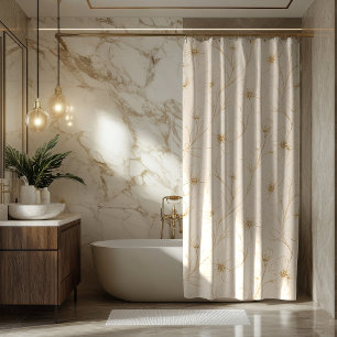 Elegant Gold Floral Line Art Seamless Pattern Shower Curtain
