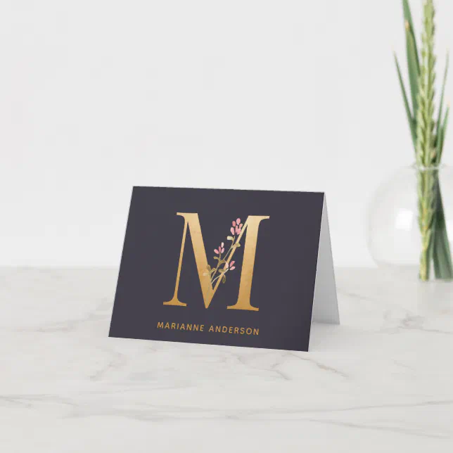 Elegant Gold Floral M Monogram Chic Personalized Note Card | Zazzle
