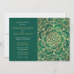 Elegant Gold Floral Mandala Green Design Invitation