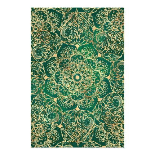 Elegant Gold Floral Mandala Green Design Photo Print