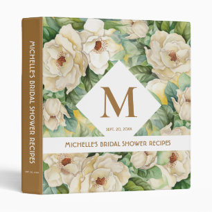 Elegant Gold Floral Monogram Bridal Shower Recipe 3 Ring Binder