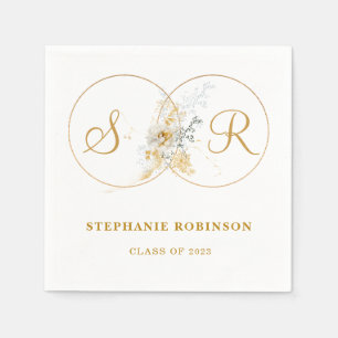 Elegant Gold Floral Monogram Graduation Napkins